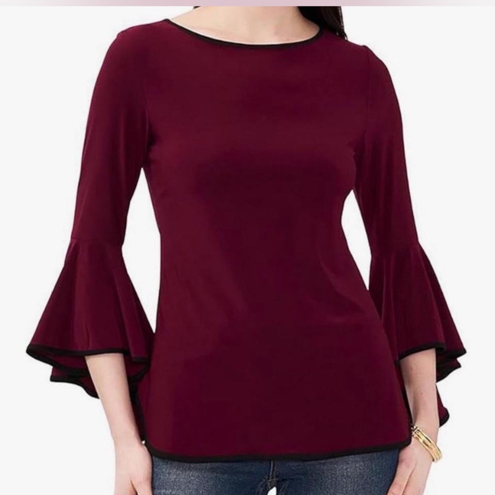 Sam and Jess 3/4 bell sleeve top Mulberry with black trim Size: XL NWT